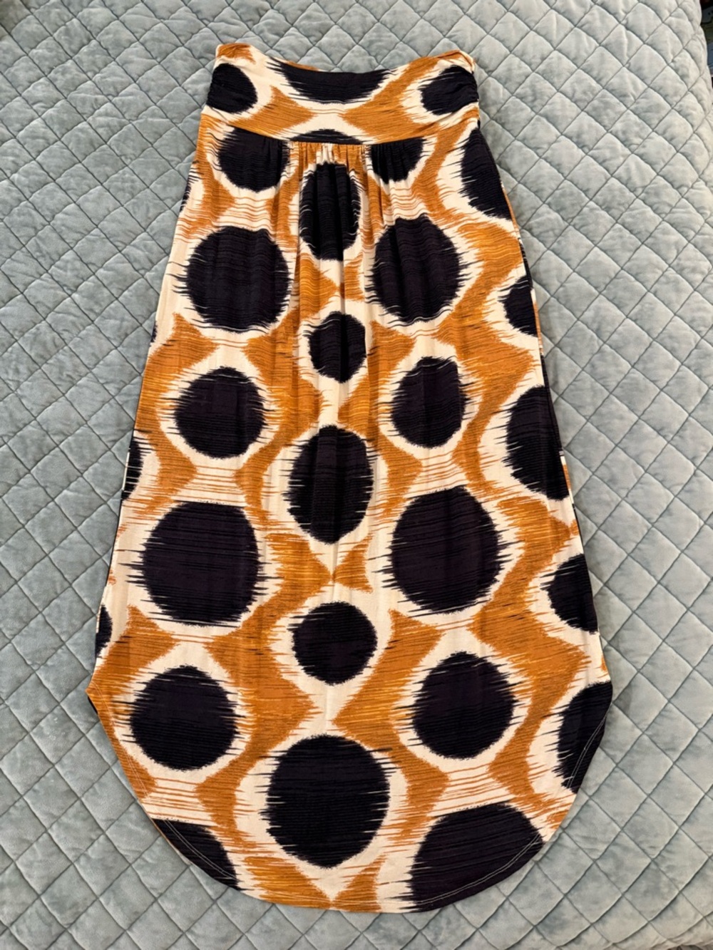 Anthropologie- Maeve - Maxi Skirt in Black, Marigold and Cream Polka Dot Print